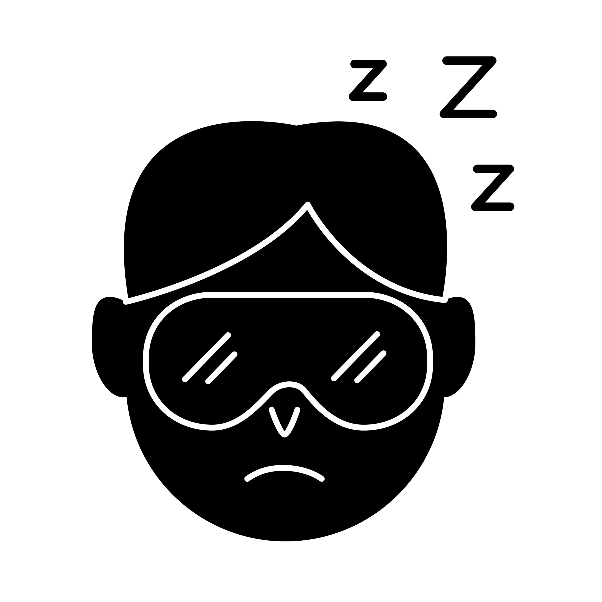 head man wearing sleep mask with Insomnia z letters silhouette style icon vector illustration design