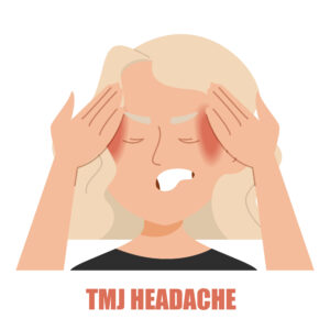 TMJ headache vector isolated. Illustration of a woman suffering from headache caused by TMJ disorder. Tension pain.